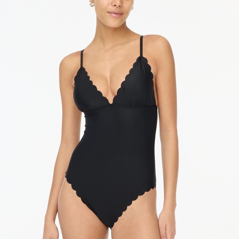 J. CREW scalloped one piece swimsuit vneck adjustable straps preppy classic